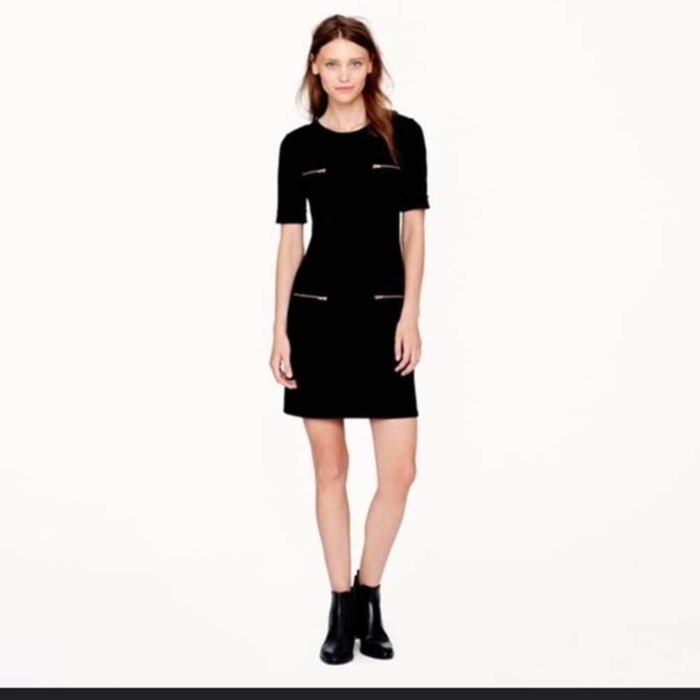J Crew black wool dress with zipper pockets size 12 back zipper closure